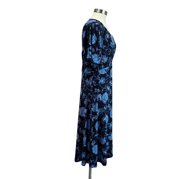 Harper Rose Navy Floral Puff Sleeve V Neck Midi Dress Size 8 - Picture 4 of 11